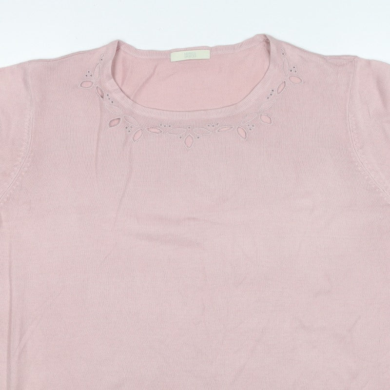 Marks and Spencer Women Pink UK 18 Basic Embroidered Knit Top
