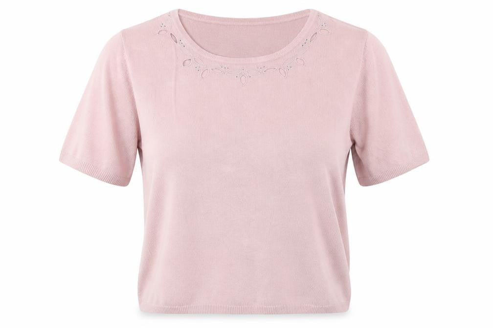 Marks and Spencer Women Pink UK 18 Basic Embroidered Knit Top