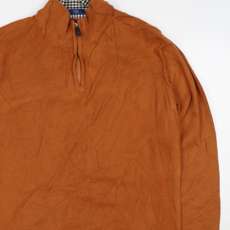 Cotton Traders Men’s Orange XL 1/4 Zip High Neck Cotton Jumper