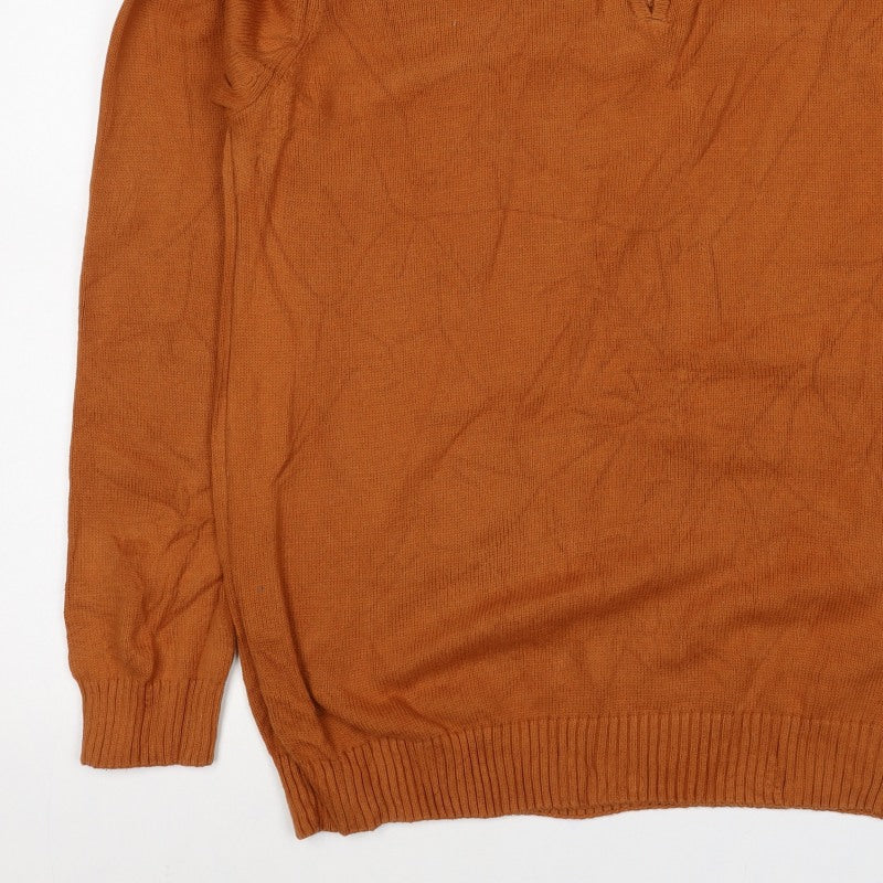 Cotton Traders Men’s Orange XL 1/4 Zip High Neck Cotton Jumper