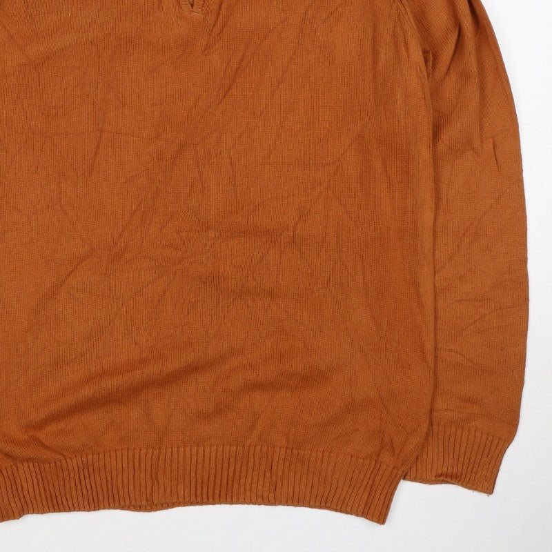 Cotton Traders Men’s Orange XL 1/4 Zip High Neck Cotton Jumper
