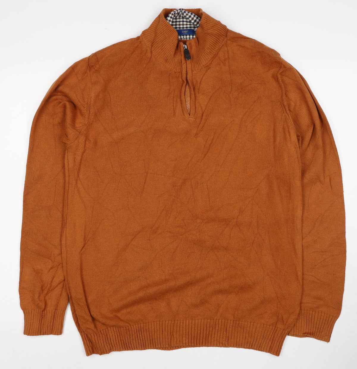 Cotton Traders Men’s Orange XL 1/4 Zip High Neck Cotton Jumper