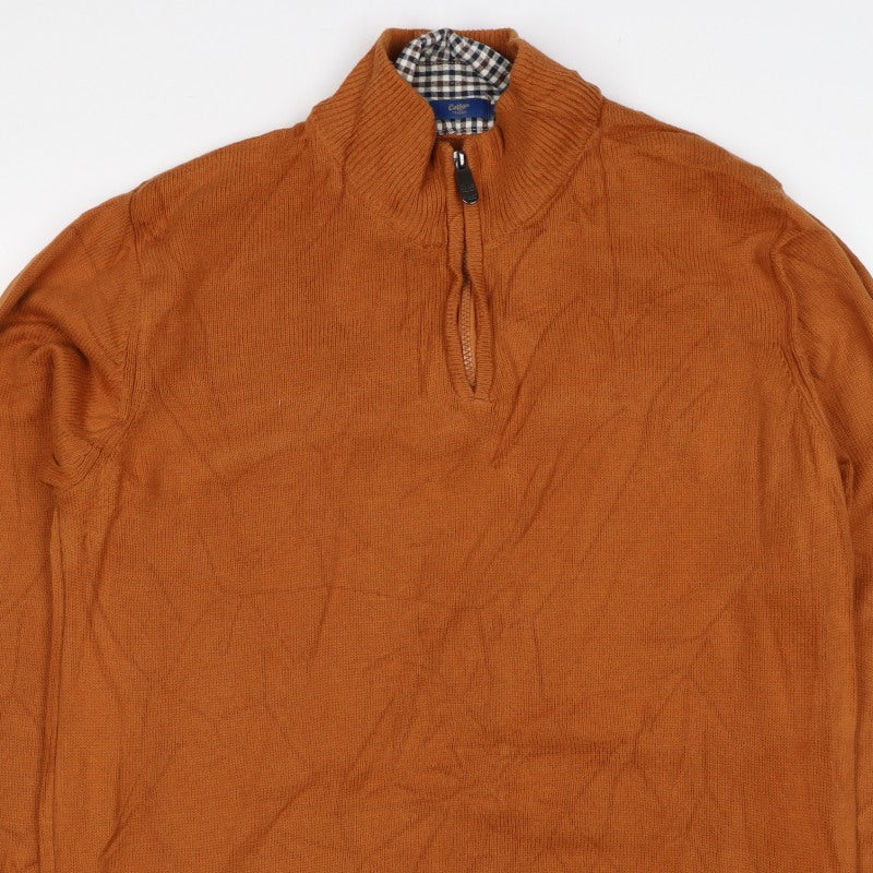 Cotton Traders Men’s Orange XL 1/4 Zip High Neck Cotton Jumper