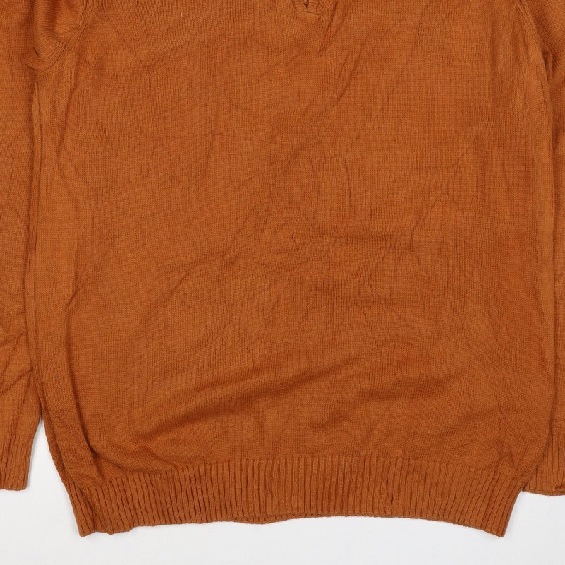 Cotton Traders Men’s Orange XL 1/4 Zip High Neck Cotton Jumper