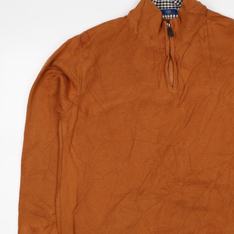 Cotton Traders Men’s Orange XL 1/4 Zip High Neck Cotton Jumper