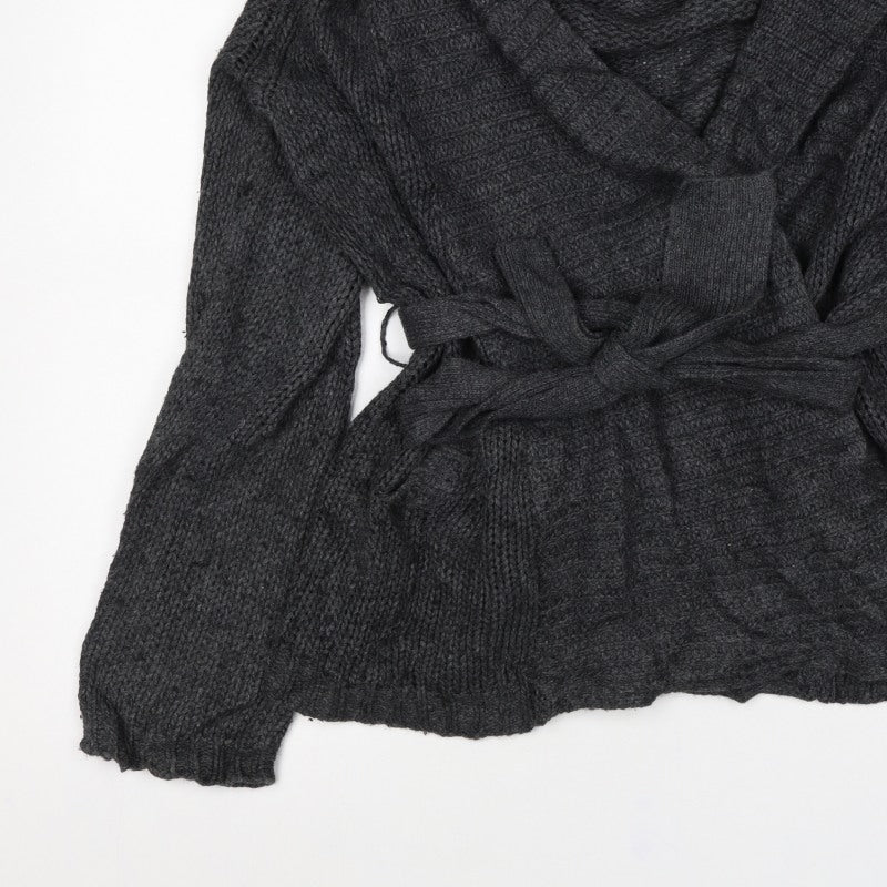 Figleaves Women’s Grey M Cable Knit Belted Wrap Cardigan