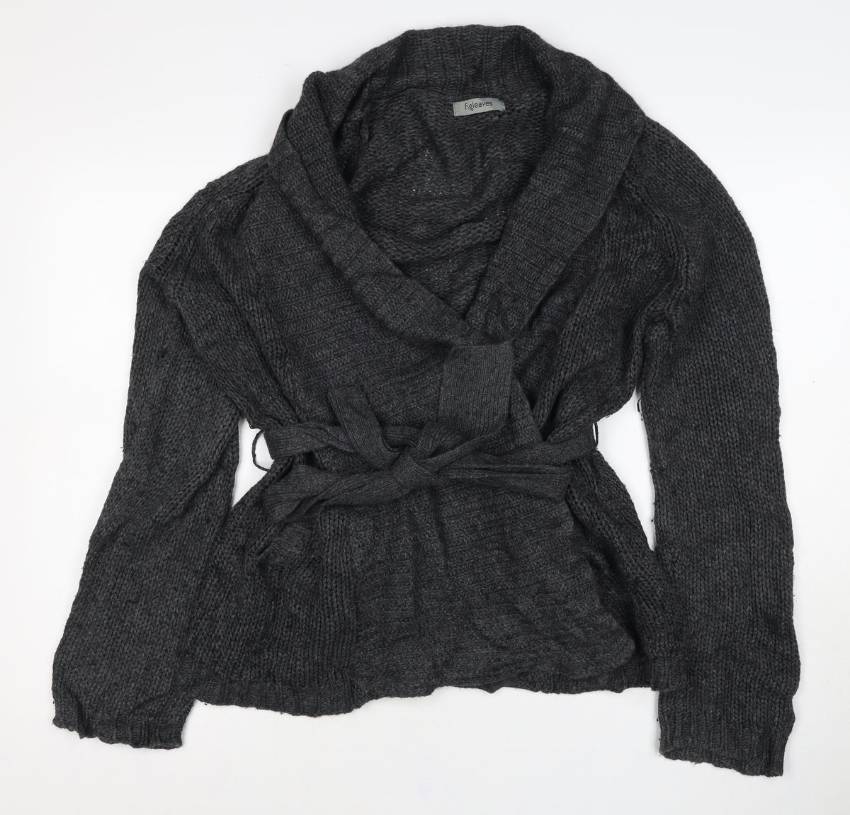 Figleaves Women’s Grey M Cable Knit Belted Wrap Cardigan
