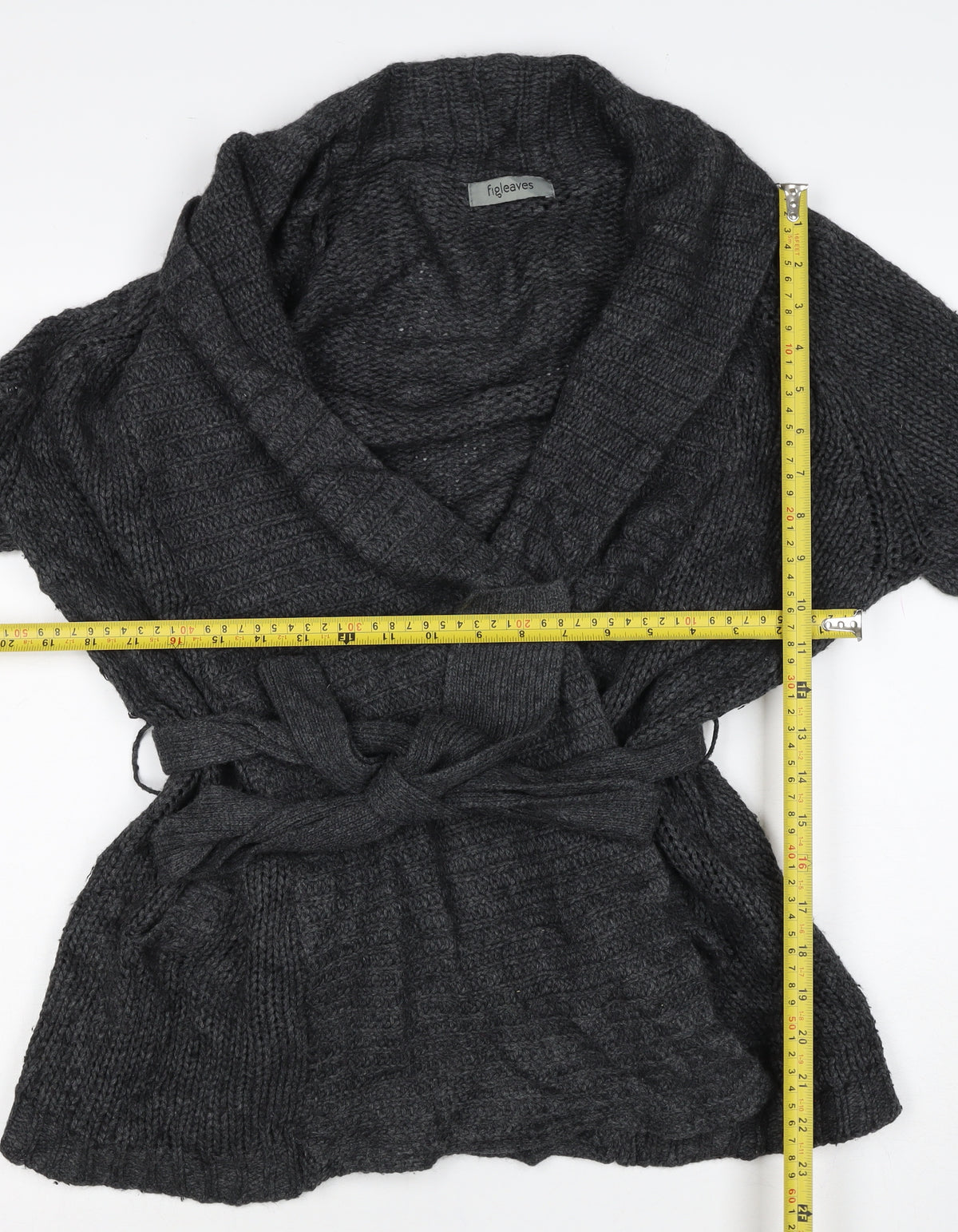 Figleaves Women’s Grey M Cable Knit Belted Wrap Cardigan