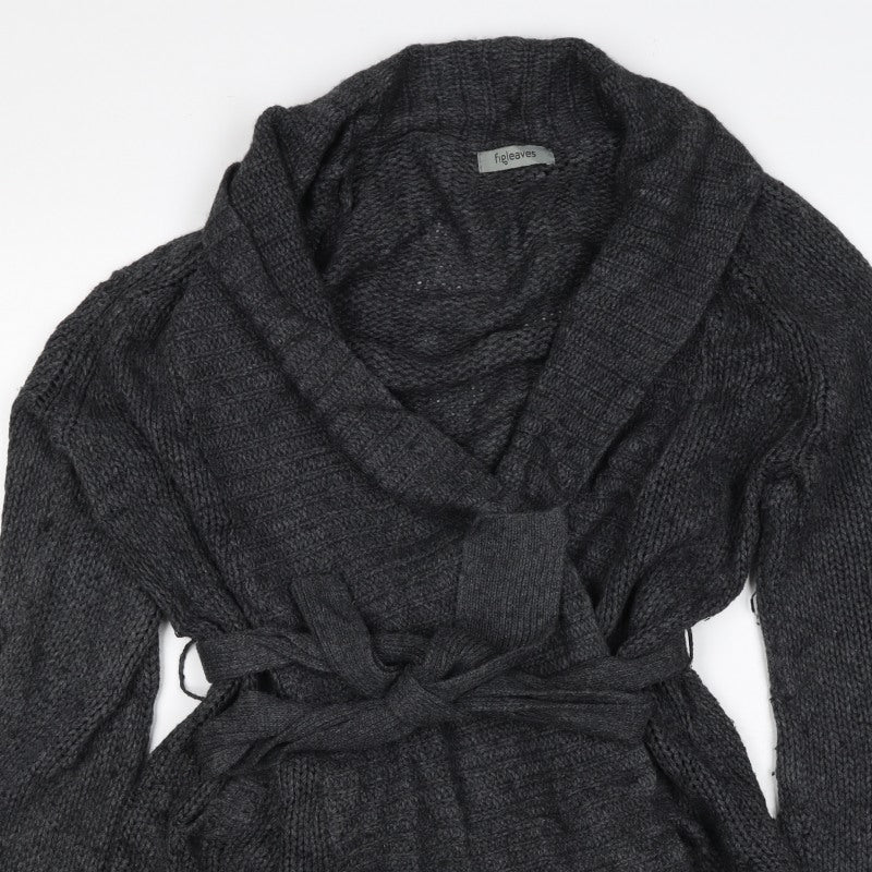 Figleaves Women’s Grey M Cable Knit Belted Wrap Cardigan