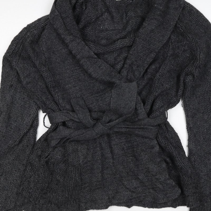Figleaves Women’s Grey M Cable Knit Belted Wrap Cardigan