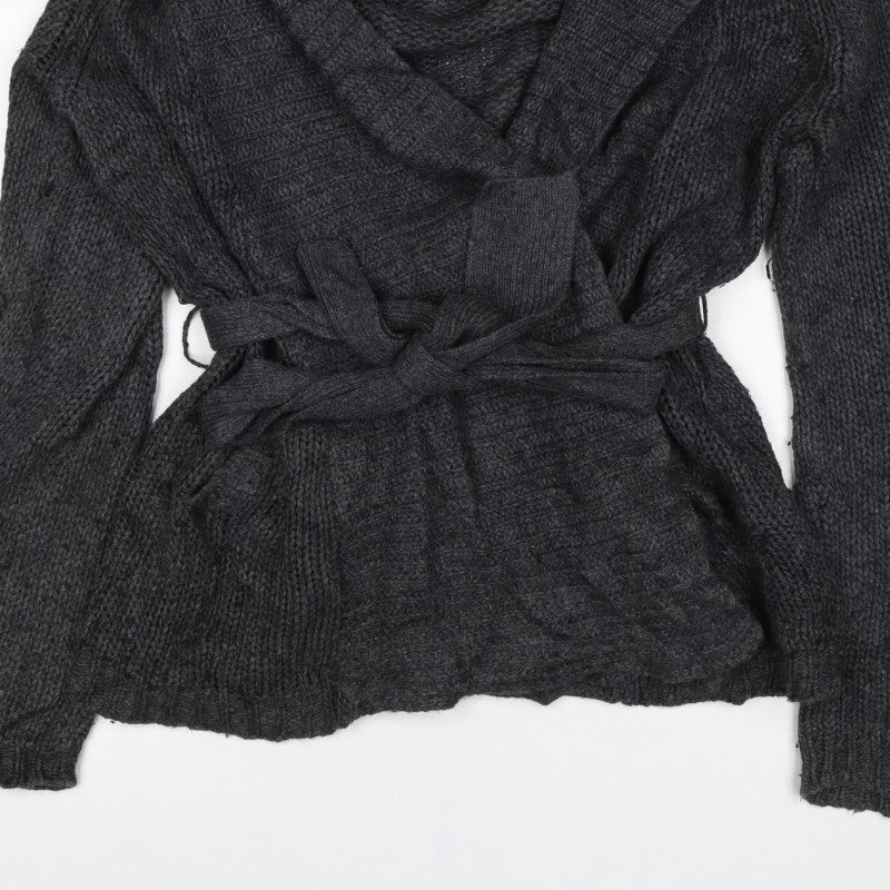 Figleaves Women’s Grey M Cable Knit Belted Wrap Cardigan
