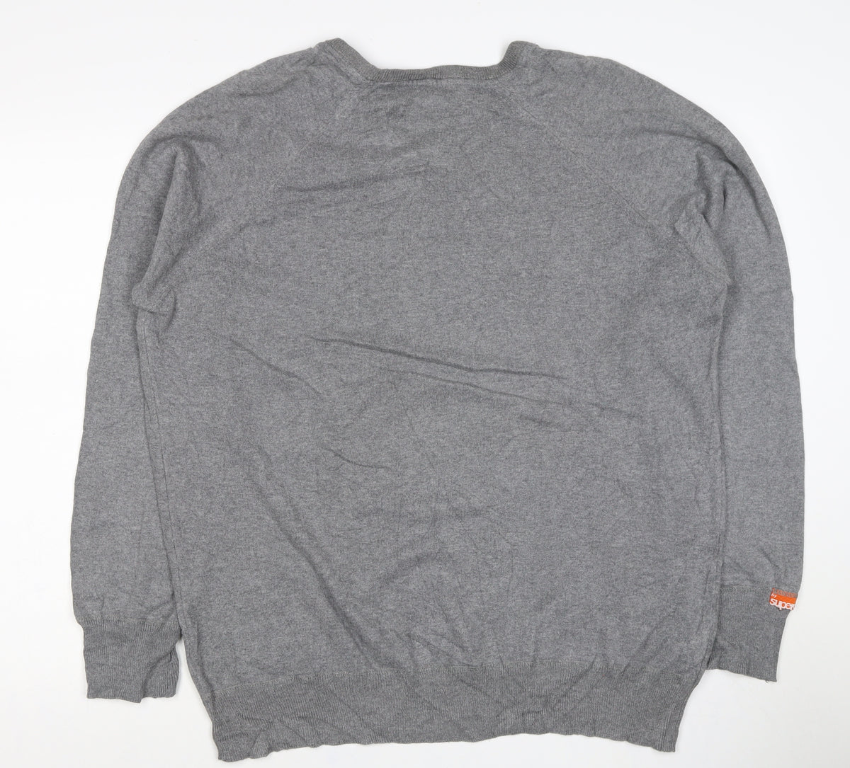 Superdry Men’s Grey 2XL V-Neck Cotton Knit Logo Pullover Jumper
