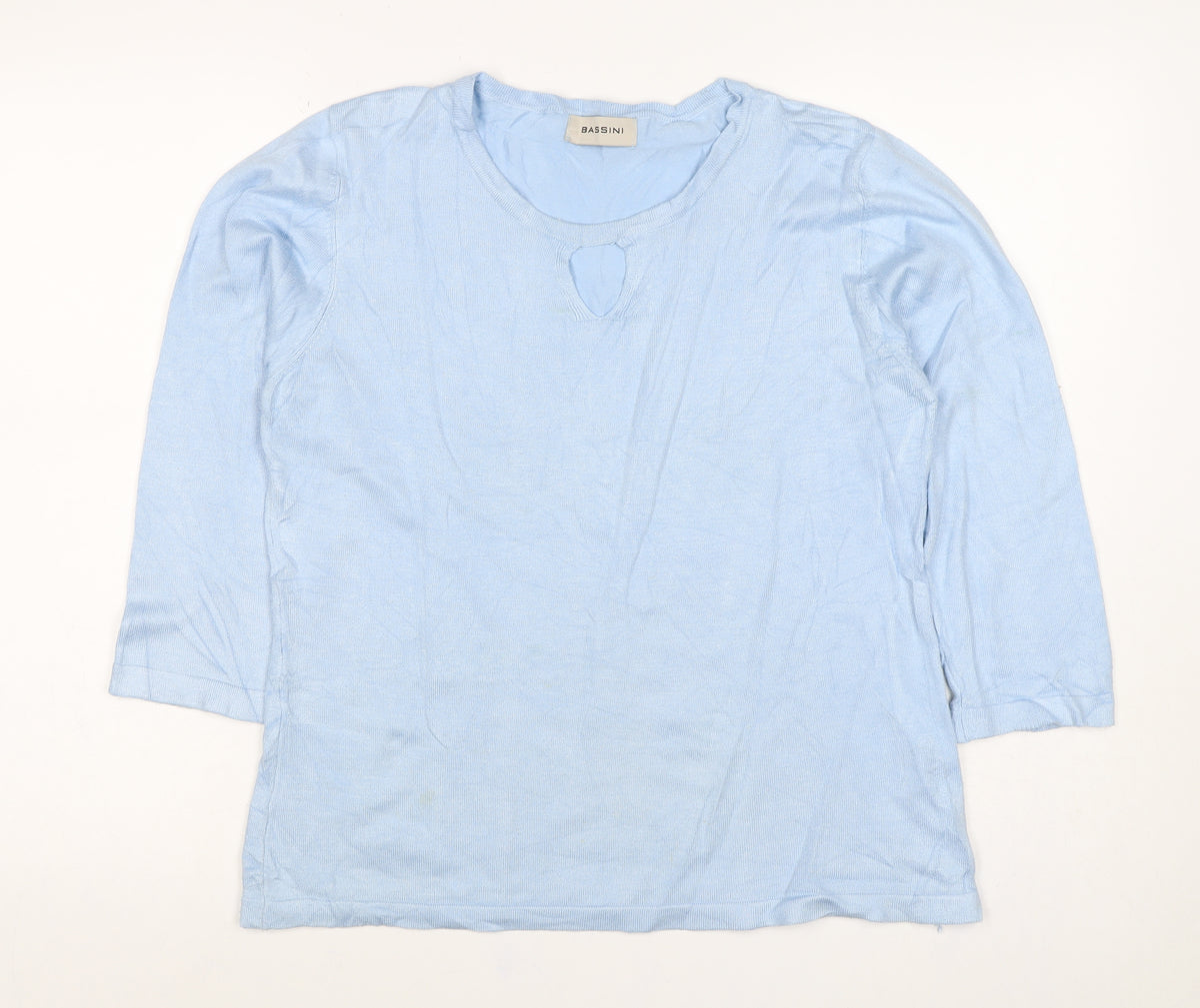Bassini Women Blue M Viscose Knit Keyhole Pullover Jumper Long Sleeve