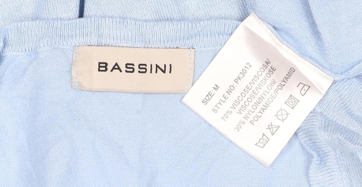 Bassini Women Blue M Viscose Knit Keyhole Pullover Jumper Long Sleeve
