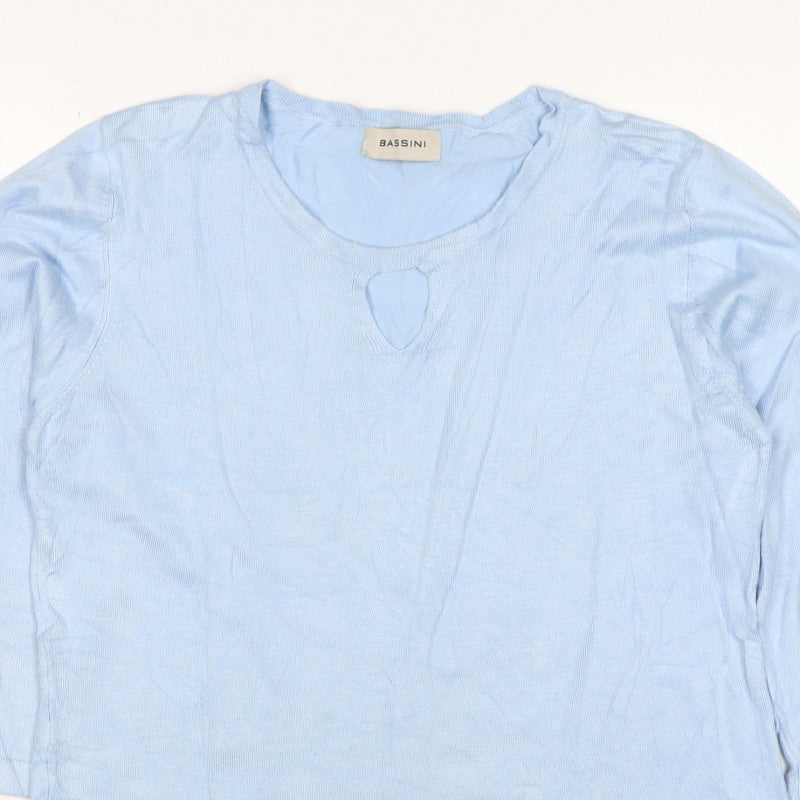 Bassini Women Blue M Viscose Knit Keyhole Pullover Jumper Long Sleeve