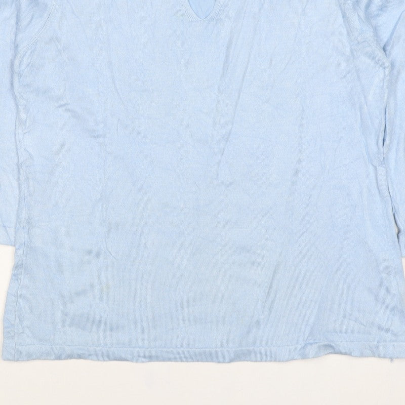 Bassini Women Blue M Viscose Knit Keyhole Pullover Jumper Long Sleeve
