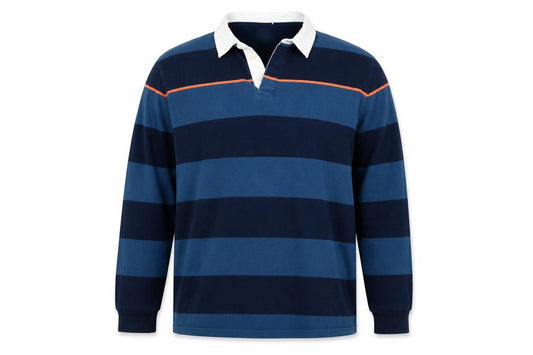 Marks and Spencer Men's Blue 4XL Striped Cotton Rugby Henley Sweatshirt