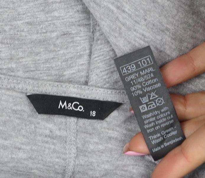 M&Co Women Grey UK 18 Basic Jersey Scoop Neck Short Sleeve Top