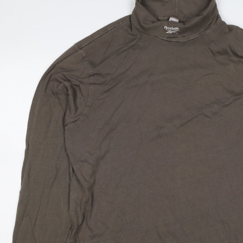 Reebok Men’s Brown L High Neck Logo Pullover Sweatshirt