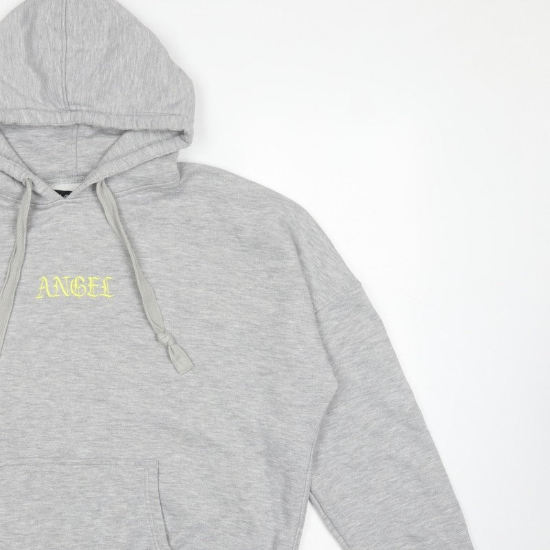 Motel Women's Grey XS Angel Embroidered Cotton Pullover Hoodie