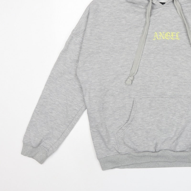 Motel Women's Grey XS Angel Embroidered Cotton Pullover Hoodie