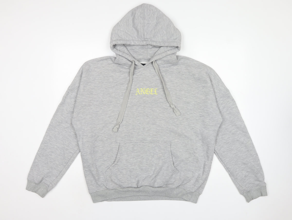 Motel Women's Grey XS Angel Embroidered Cotton Pullover Hoodie