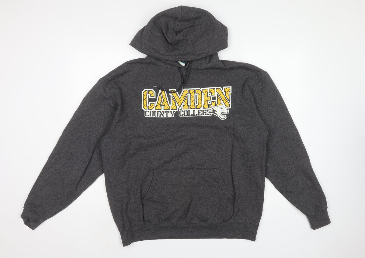 Champion Men Grey L Pullover Hoodie Camden County College Graphic
