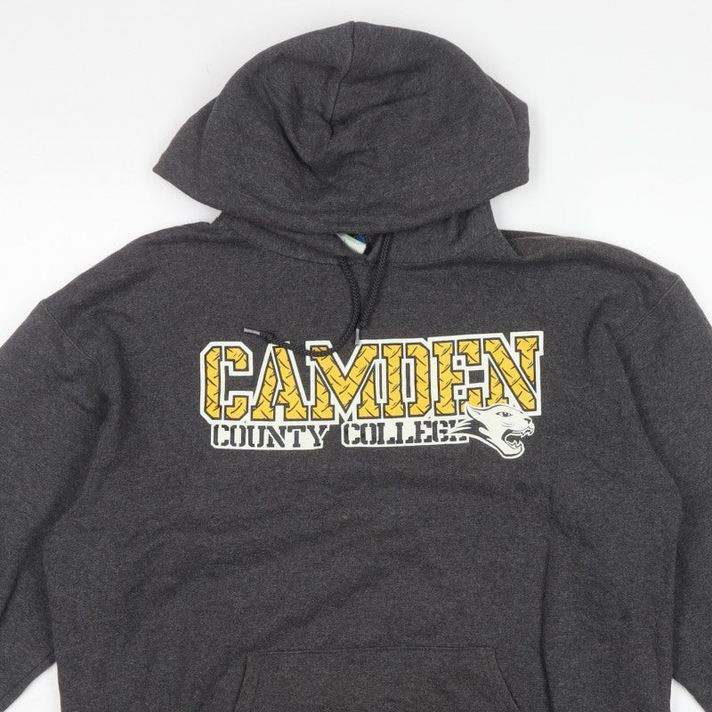 Champion Men Grey L Pullover Hoodie Camden County College Graphic