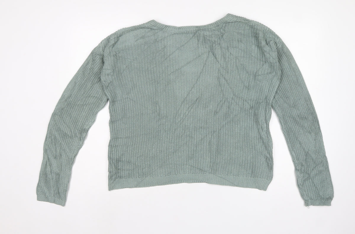 NA-KD Women’s Green XS V-Neck Cable Knit Pullover Jumper