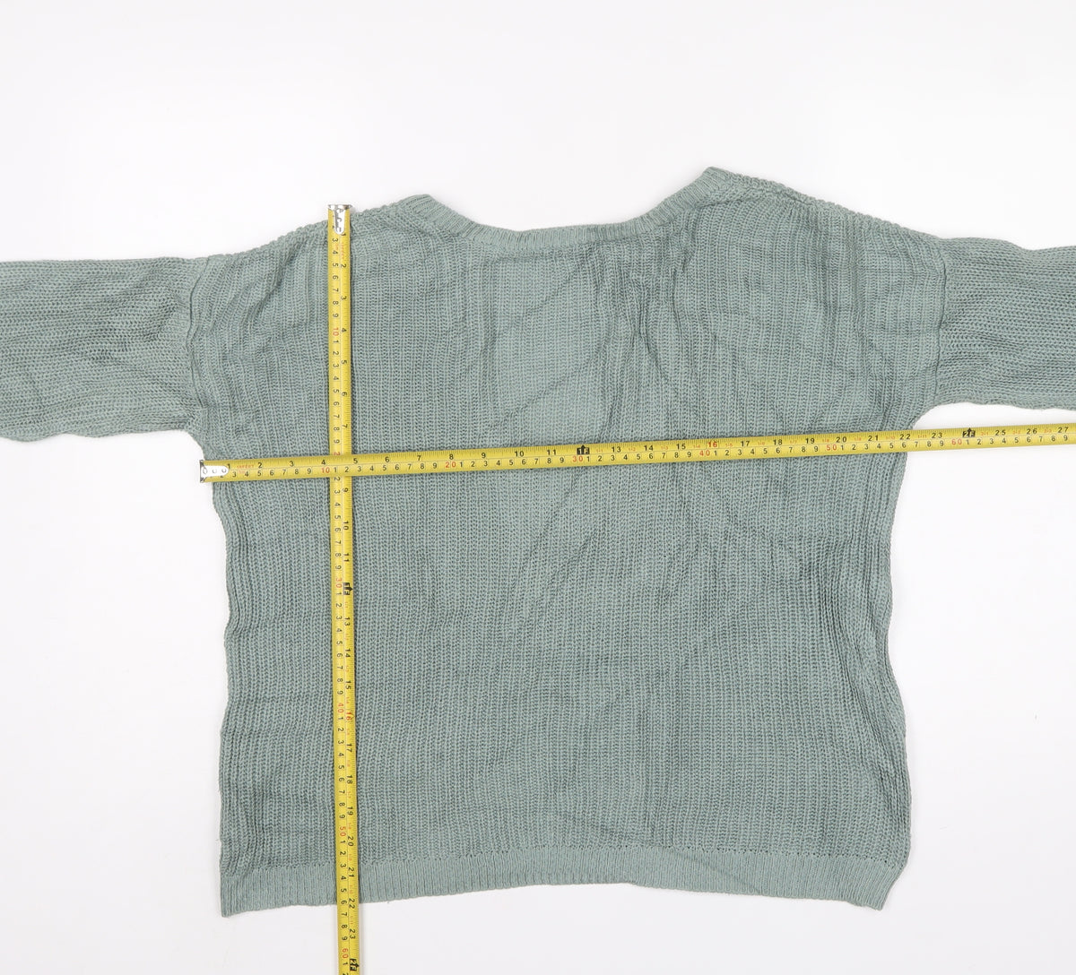 NA-KD Women’s Green XS V-Neck Cable Knit Pullover Jumper