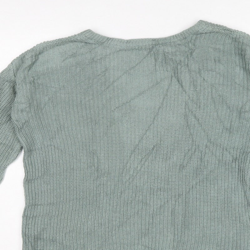 NA-KD Women’s Green XS V-Neck Cable Knit Pullover Jumper