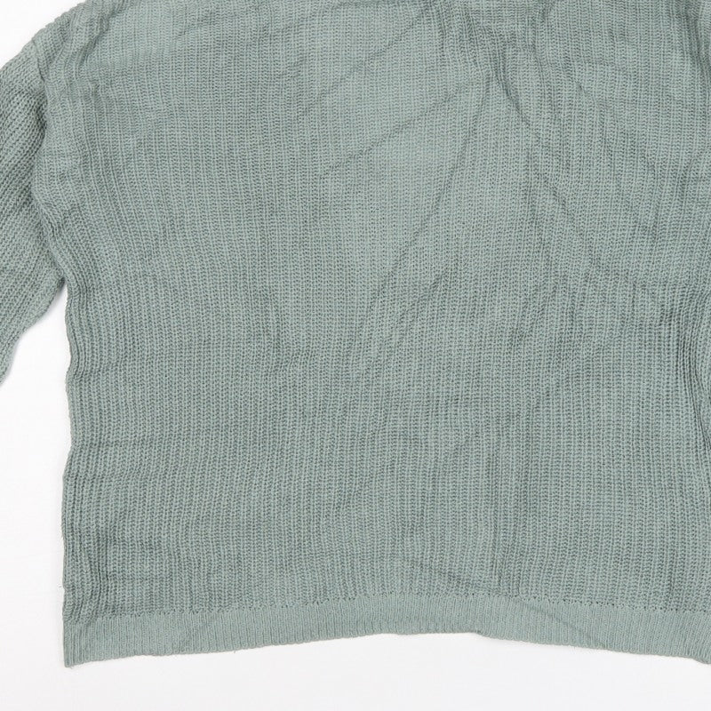 NA-KD Women’s Green XS V-Neck Cable Knit Pullover Jumper