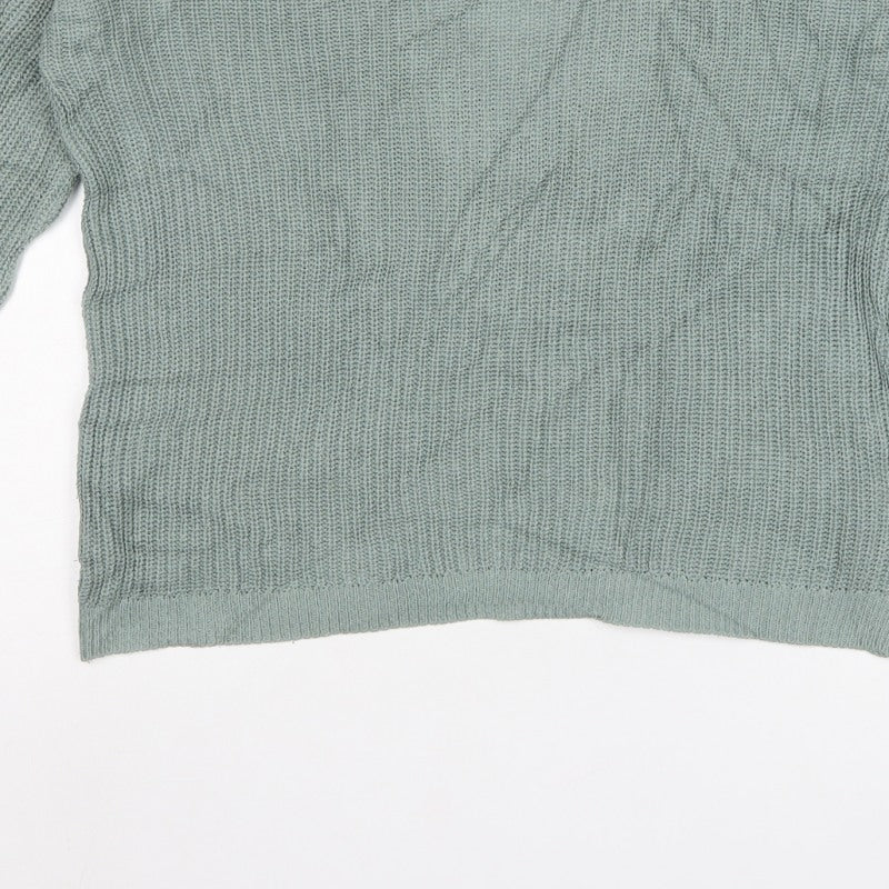 NA-KD Women’s Green XS V-Neck Cable Knit Pullover Jumper