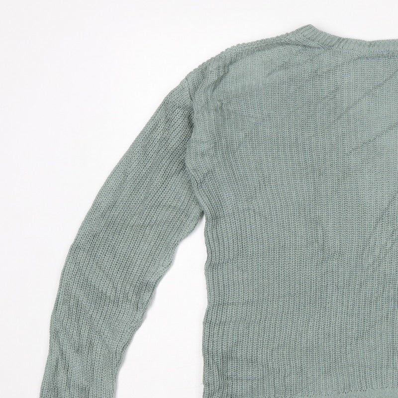 NA-KD Women’s Green XS V-Neck Cable Knit Pullover Jumper