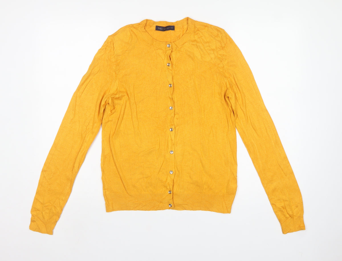 Marks and Spencer Women Yellow UK 12 Lightweight Button Cardigan