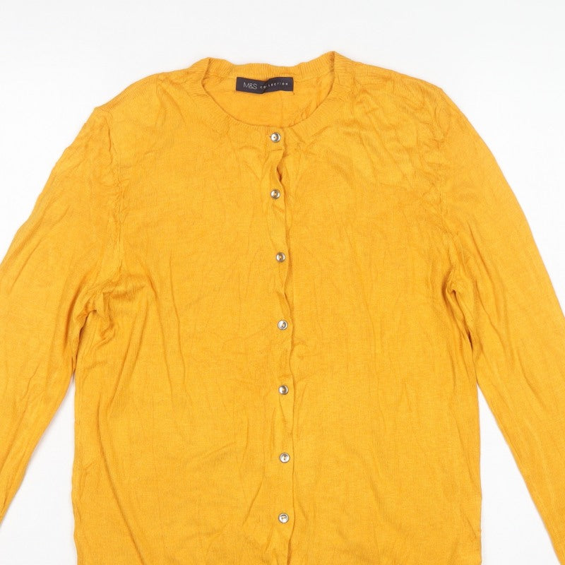 Marks and Spencer Women Yellow UK 12 Lightweight Button Cardigan