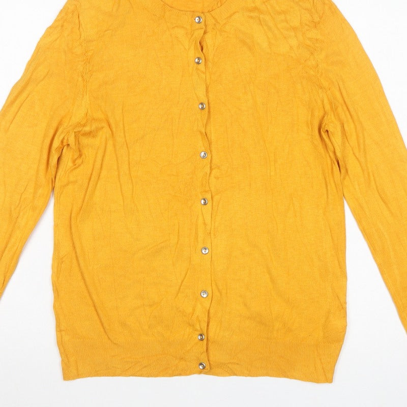Marks and Spencer Women Yellow UK 12 Lightweight Button Cardigan