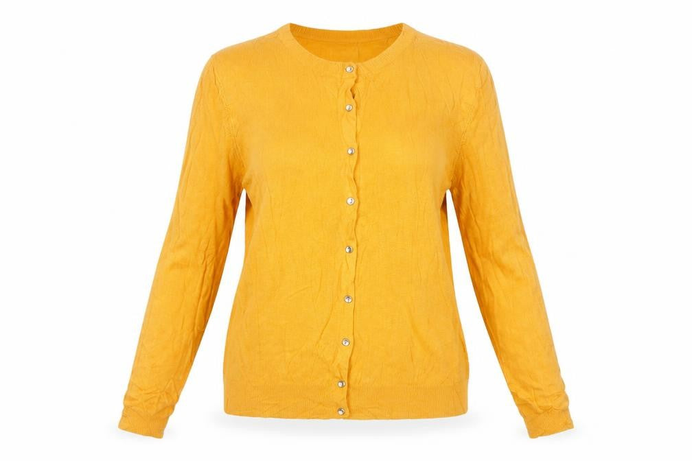 Marks and Spencer Women Yellow UK 12 Lightweight Button Cardigan
