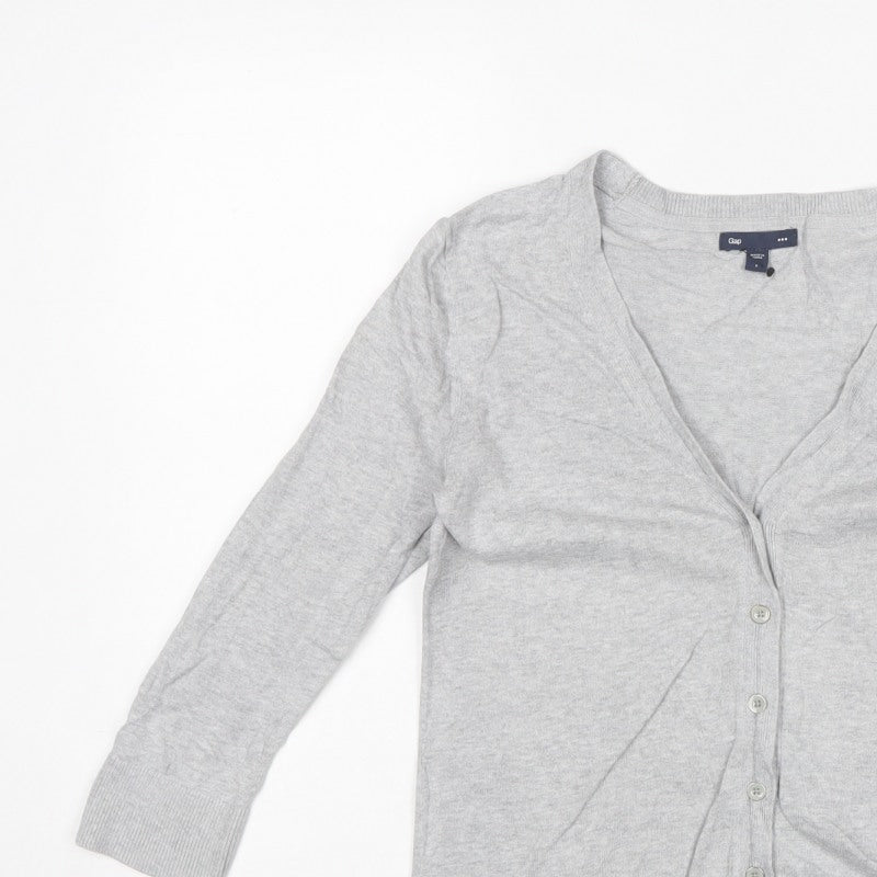 Gap Women Grey S Button V-Neck Cotton Knit Cardigan