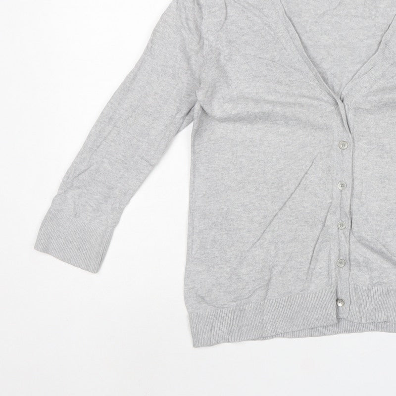 Gap Women Grey S Button V-Neck Cotton Knit Cardigan