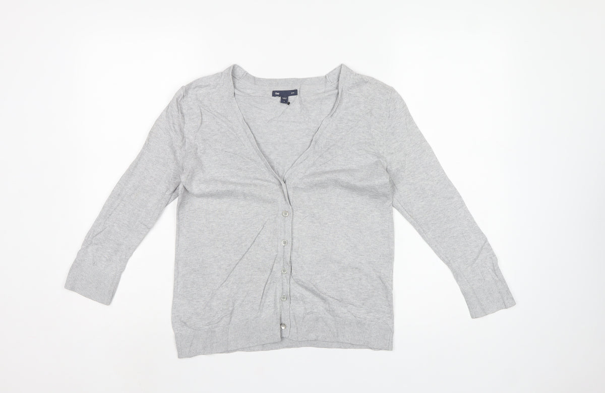 Gap Women Grey S Button V-Neck Cotton Knit Cardigan