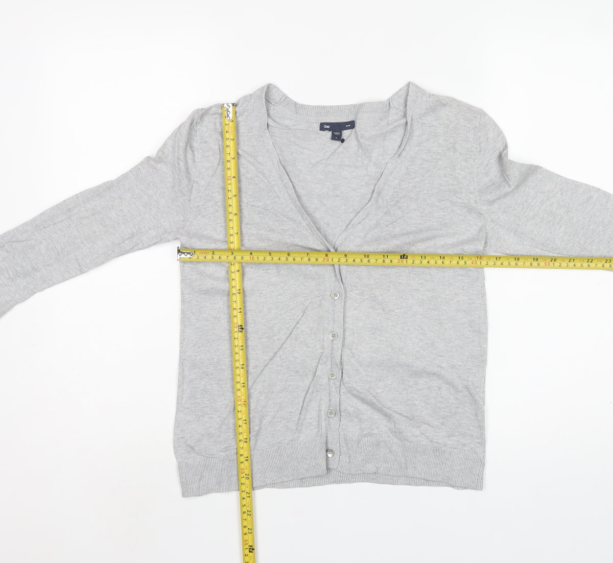 Gap Women Grey S Button V-Neck Cotton Knit Cardigan