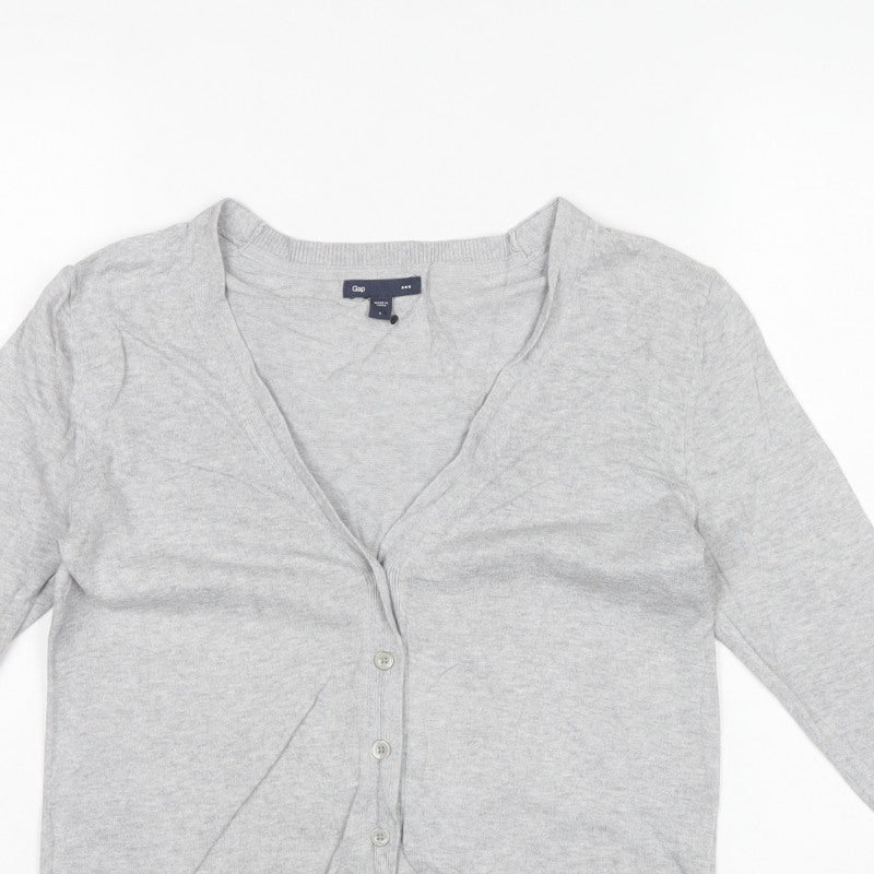 Gap Women Grey S Button V-Neck Cotton Knit Cardigan