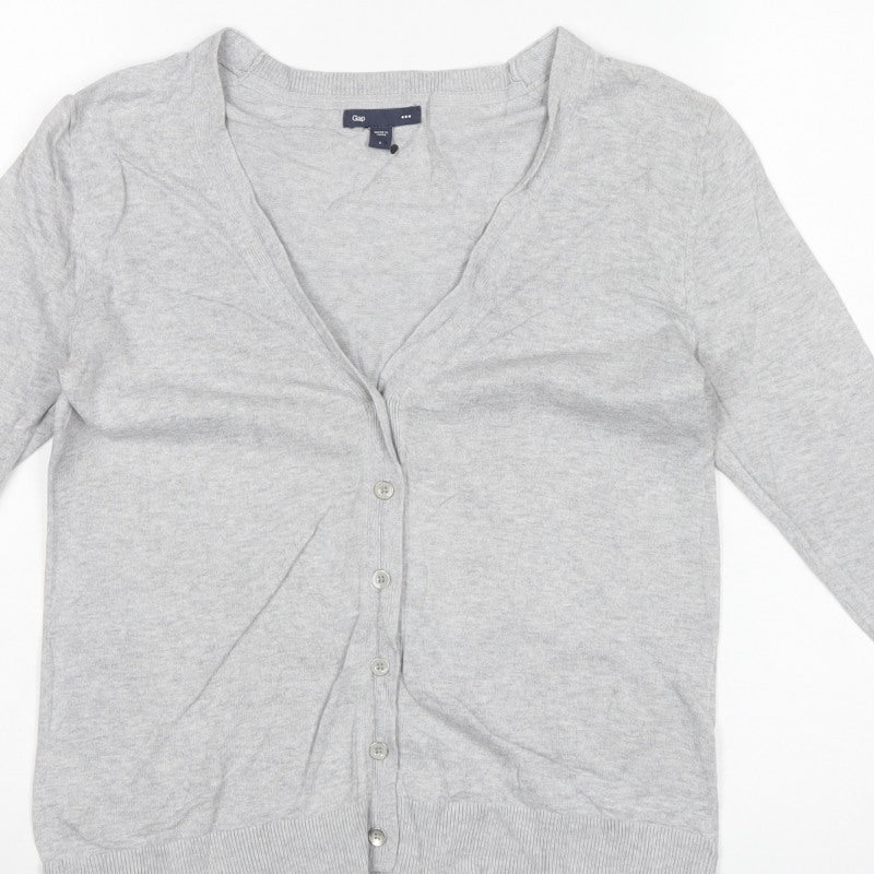 Gap Women Grey S Button V-Neck Cotton Knit Cardigan