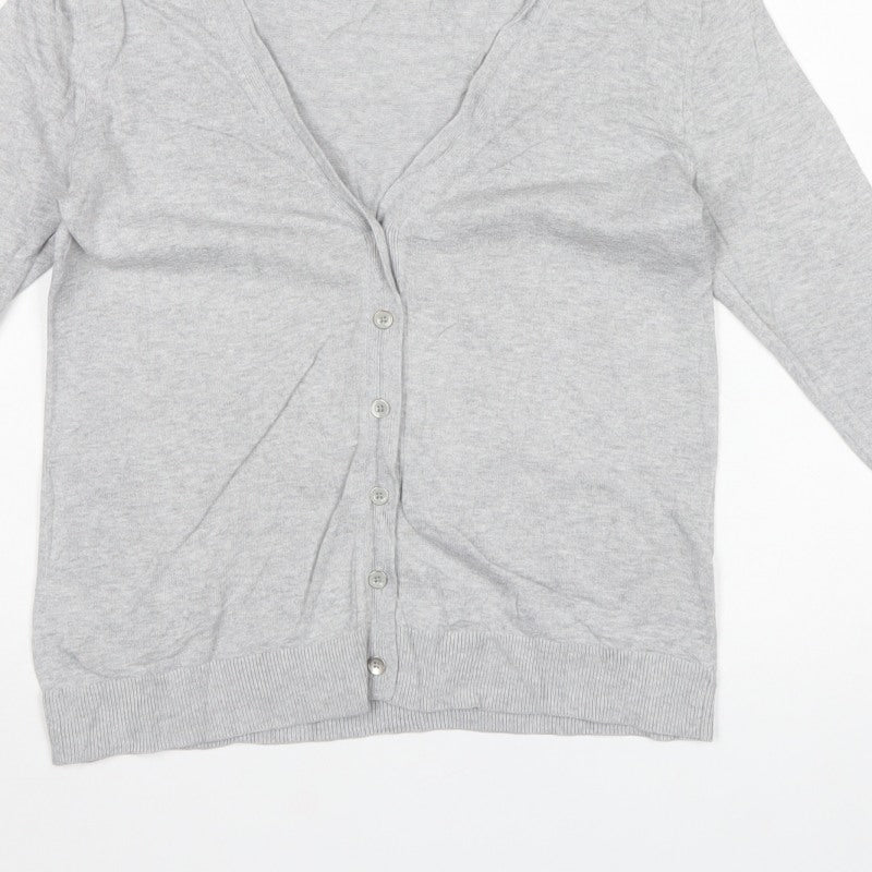 Gap Women Grey S Button V-Neck Cotton Knit Cardigan