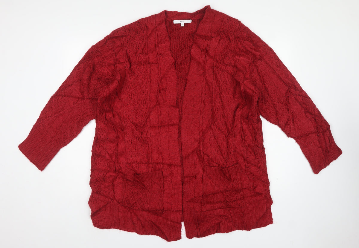 Next Women's Red L Cable Knit Open Cardigan Long Sleeve V-Neck