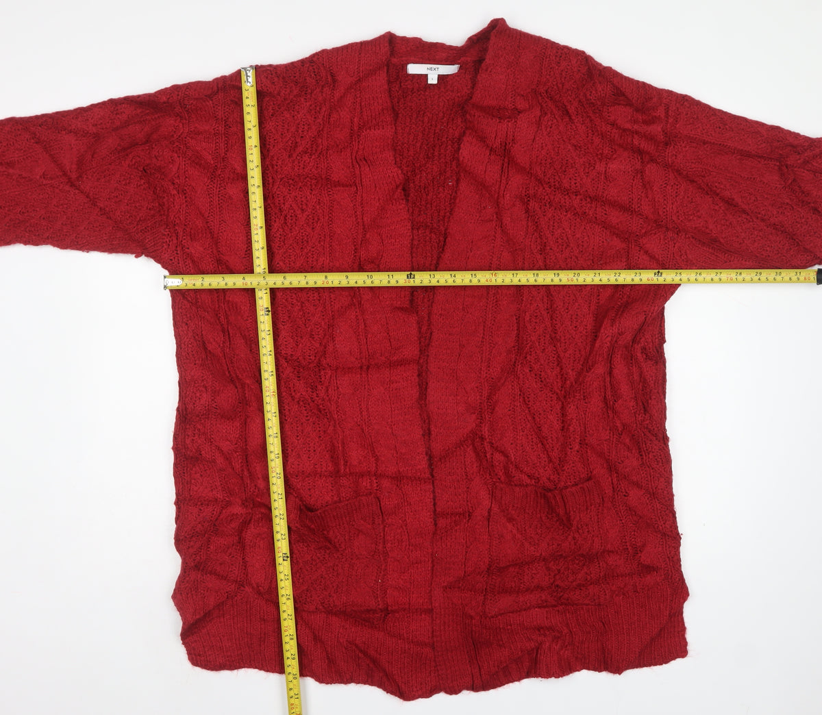 Next Women's Red L Cable Knit Open Cardigan Long Sleeve V-Neck