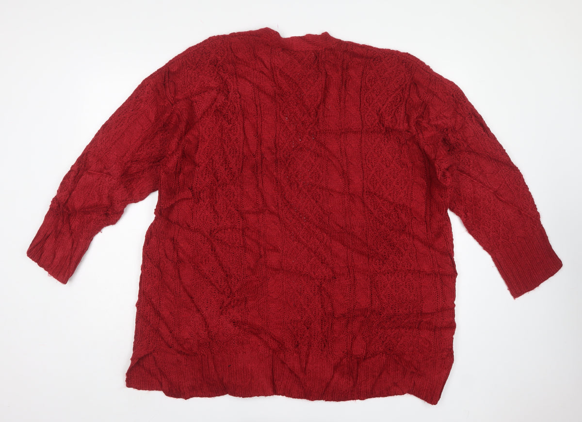 Next Women's Red L Cable Knit Open Cardigan Long Sleeve V-Neck