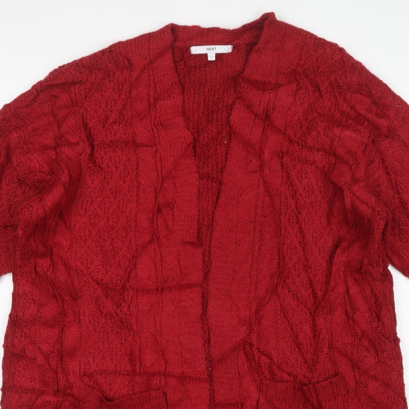 Next Women's Red L Cable Knit Open Cardigan Long Sleeve V-Neck