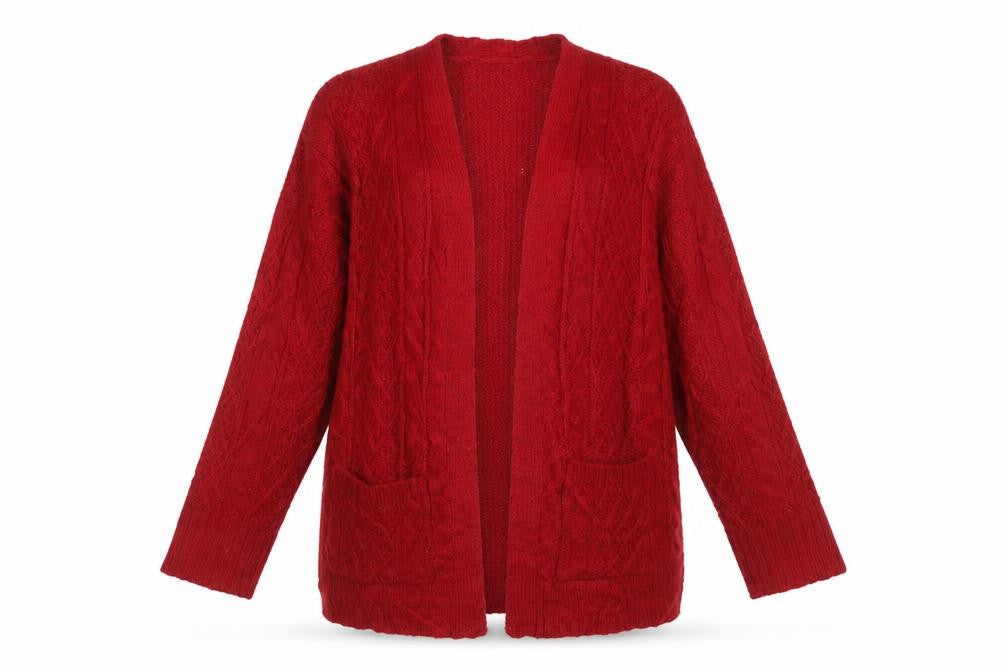 Next Women's Red L Cable Knit Open Cardigan Long Sleeve V-Neck